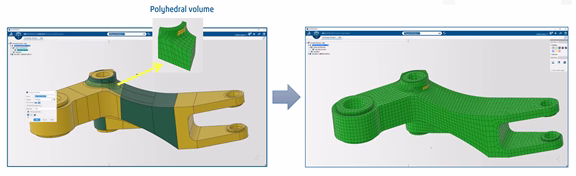 Polyhedral volume meshing workflow for complex structural components in Abaqus R2026x.